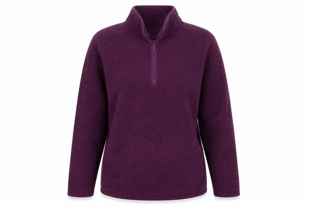Front view of Bonmarché women’s purple fleece jacket, size M