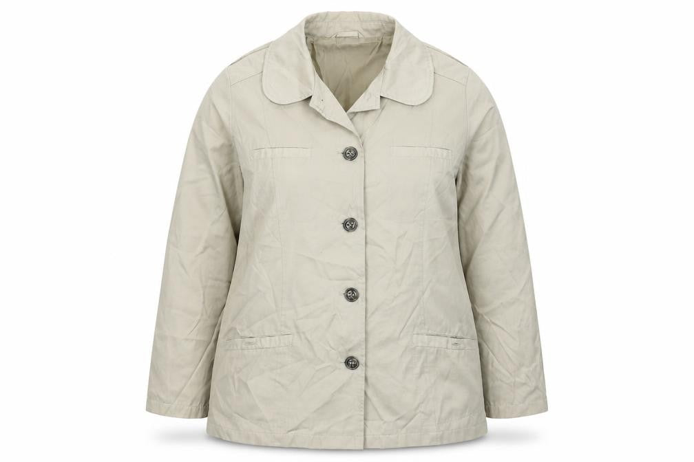 Front view of Being Casual women’s grey jacket, size UK 16