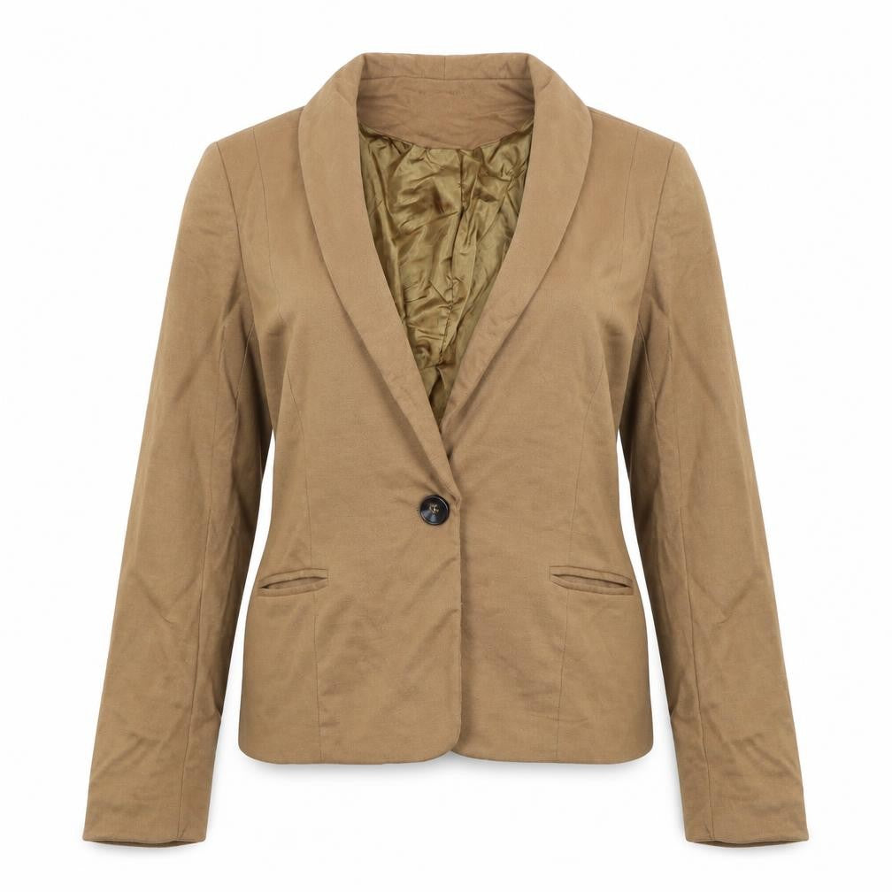Front view of Boohoo women’s brown jacket blazer, size UK 12