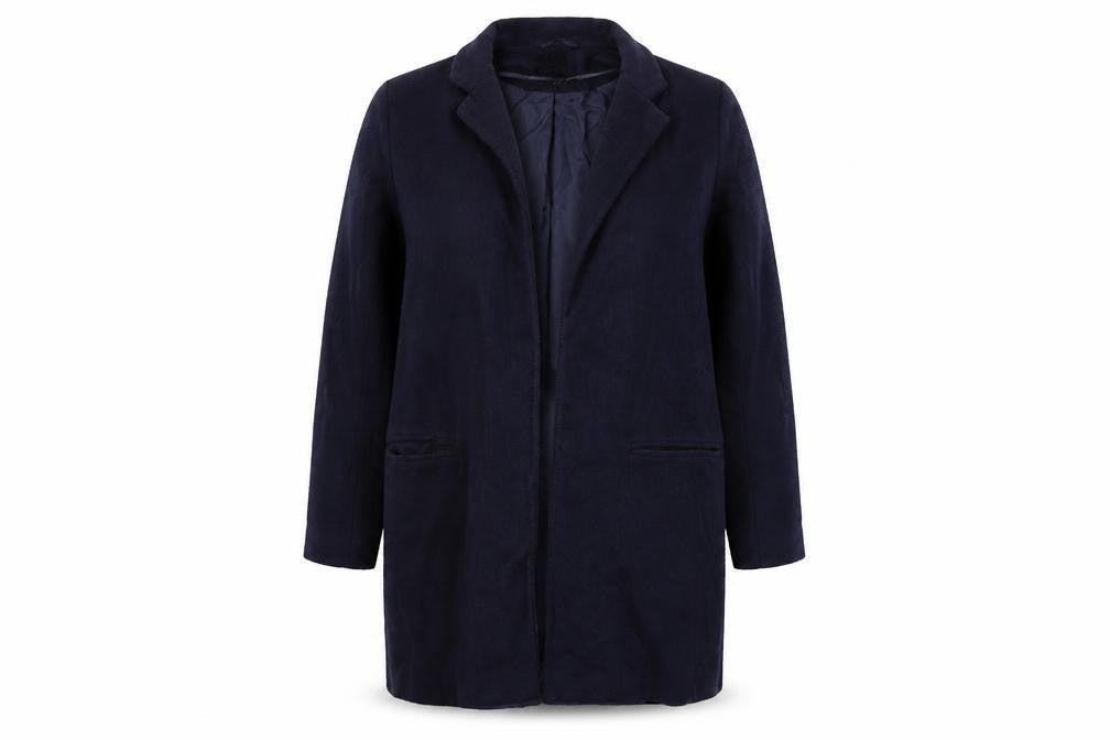 Front view of New Look women’s blue overcoat coat, size UK 12