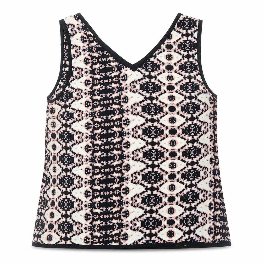 Front view of Fransa women’s multicoloured argyle/diamond basic tank, size M