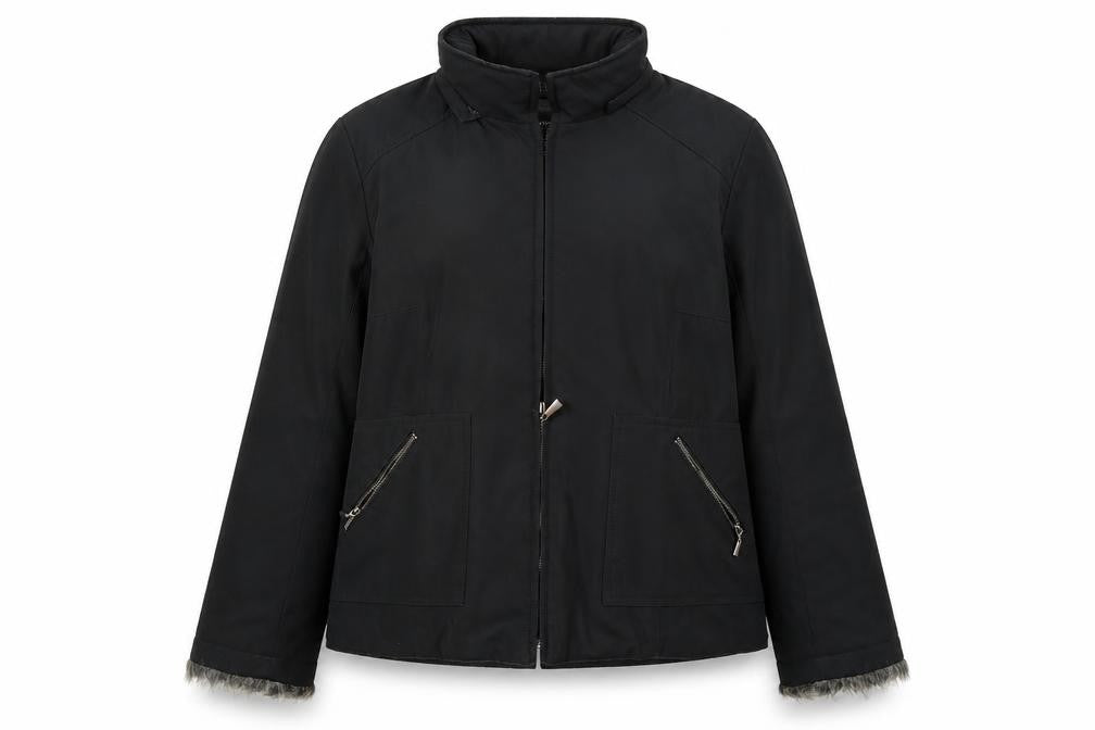 Front view of Principles women’s black overcoat coat, size UK 14