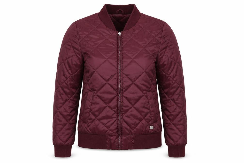 Front view of Lee Cooper women’s red quilted coat, size UK 14
