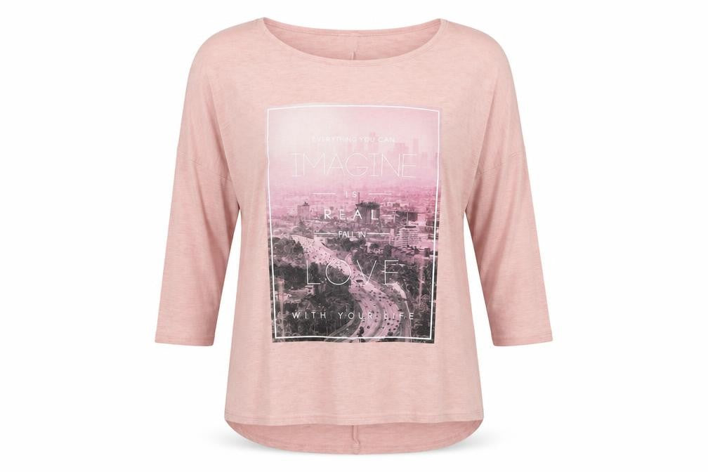 Front view of Amisu women’s pink basic t-shirt, size M