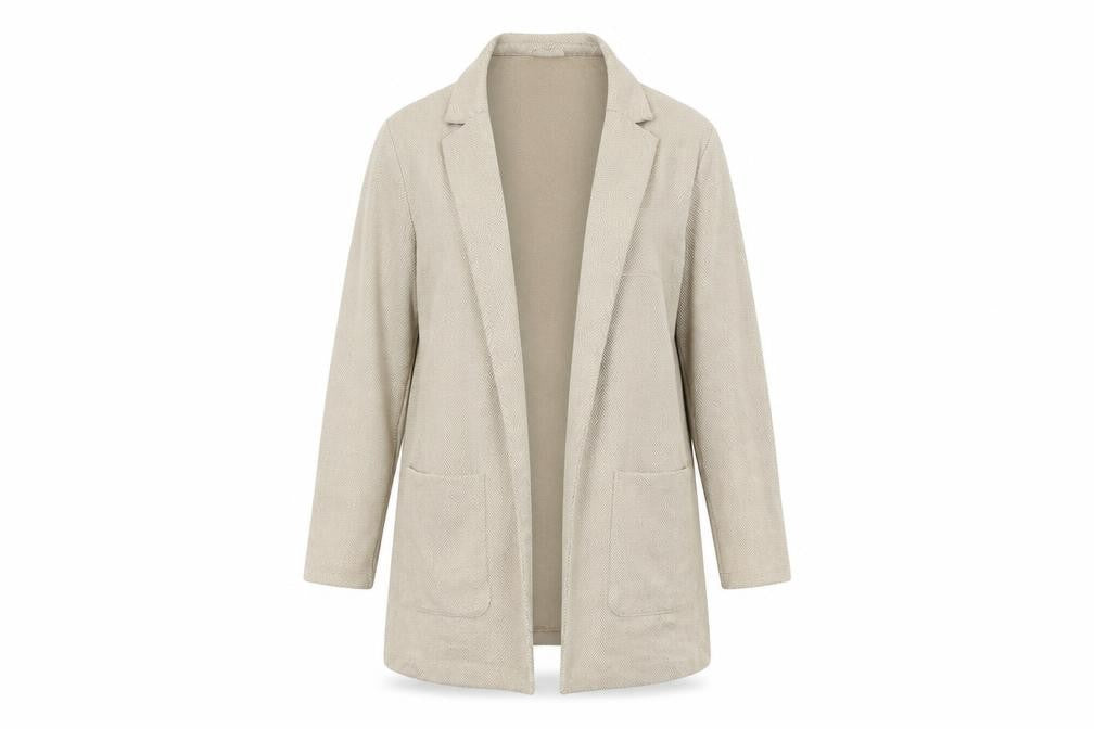 Front view of H&M women’s beige cardigan jumper, size L