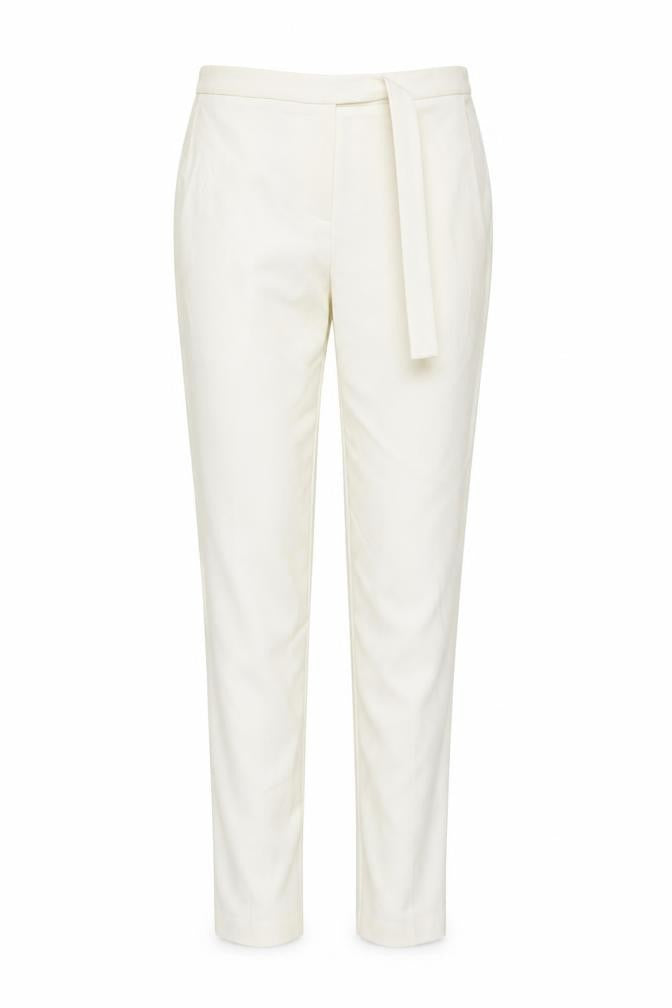 Front view of PRETTYLITTLETHING women’s ivory trousers, size UK 6, 25-inch leg