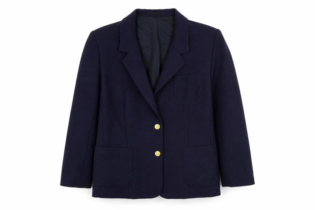 Front view of dacks london women’s blue jacket blazer, size UK 12