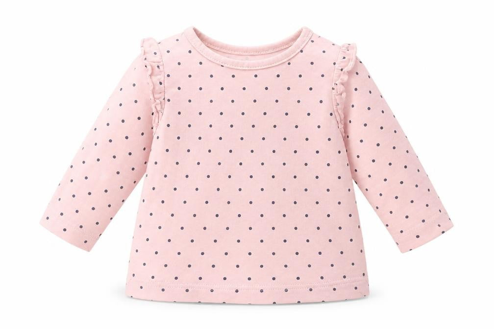 Front view of Matalan Baby Pink Polka Dot Basic T-Shirt, size 3-6, Months