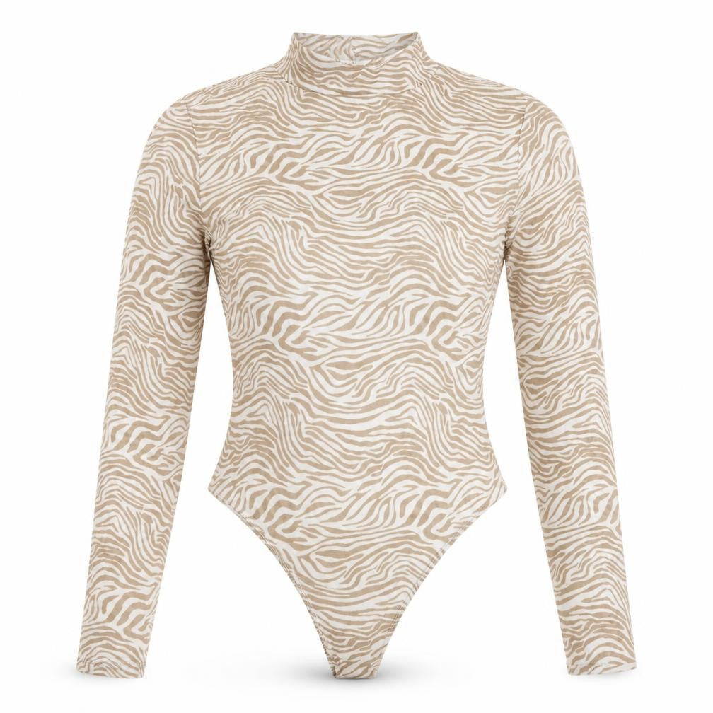 Front view of Primark women’s beige animal print bodysuit one-piece, size S