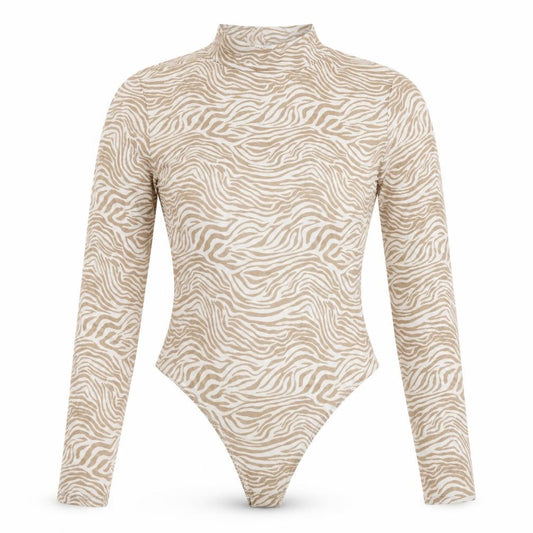 Front view of Primark women’s beige animal print bodysuit one-piece, size S