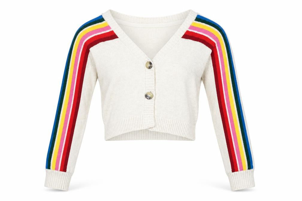 Front view of Primark women’s beige striped cardigan jumper size 2xs