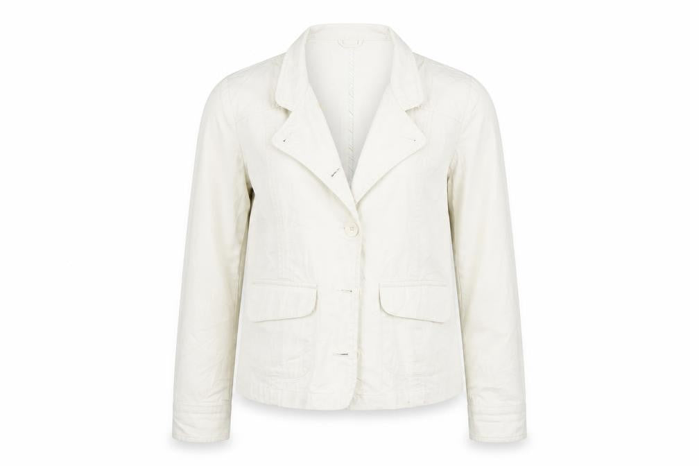 Front view of Jeans & Co women’s beige jacket coat, size UK 12