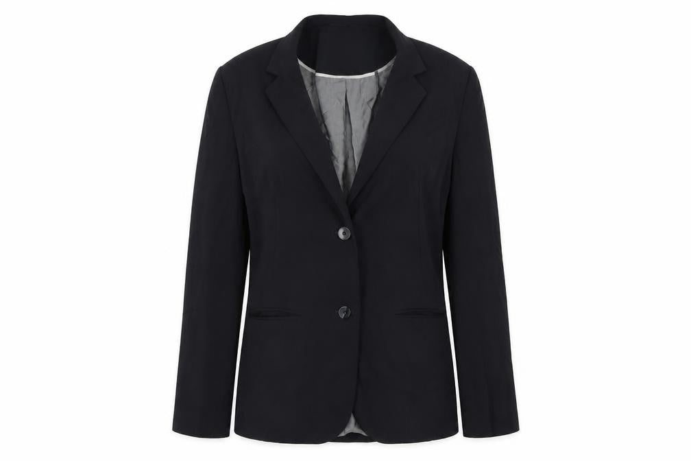 Front view of Next women’s black striped jacket suit jacket, size UK 12