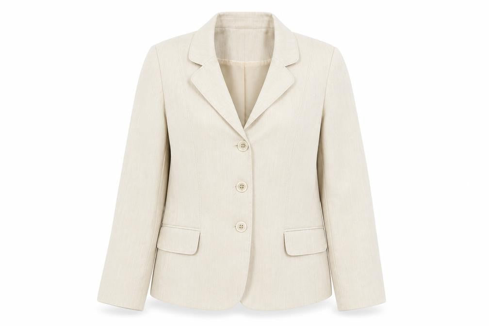 Front view of BHS women’s beige jacket suit jacket, size UK 16