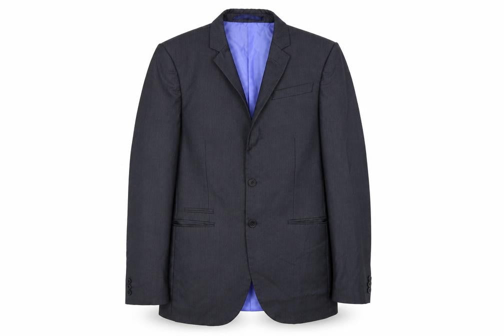 Front view of Marks & Spencer men’s grey striped jacket suit jacket, size 36, - 36 long