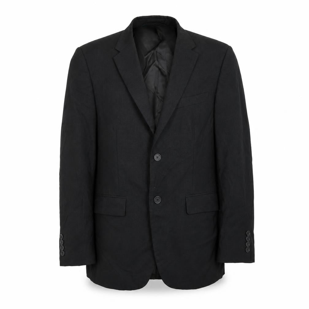 Front view of Perry Ellis men’s black jacket suit jacket, size 38
