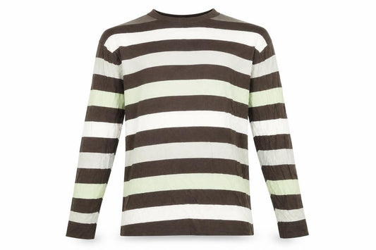 Front view of Cutting Edge men’s multicoloured striped knit jumper, size L