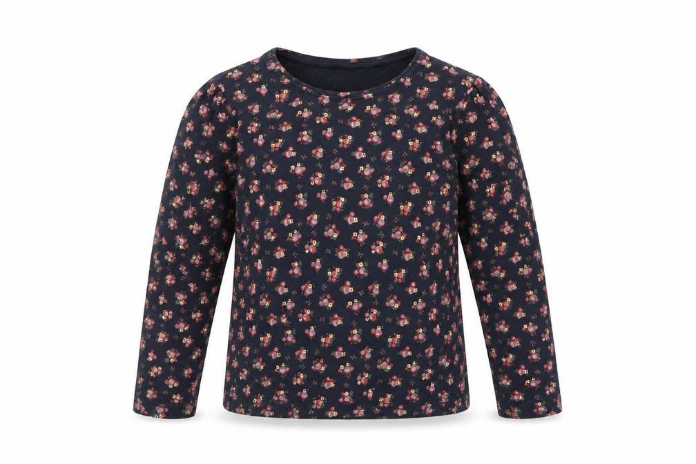 Front view of Young Dimension girls’ blue floral basic t-shirt, size 6, years