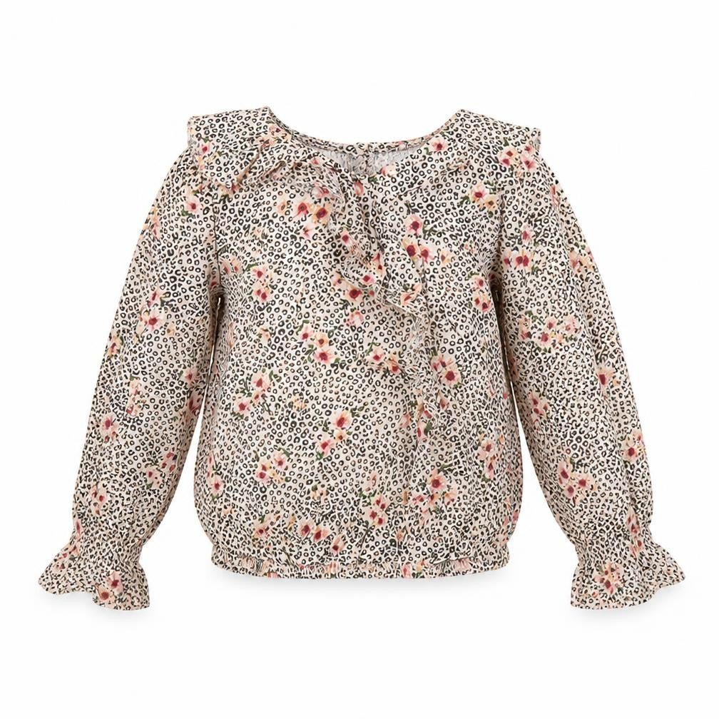 Front view of Primark girls’ pink animal print basic blouse, size 7, years