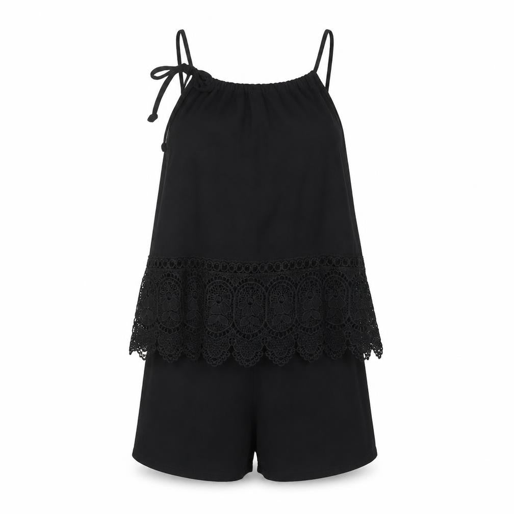 Front view of Boohoo women’s black playsuit one-piece, size UK 6