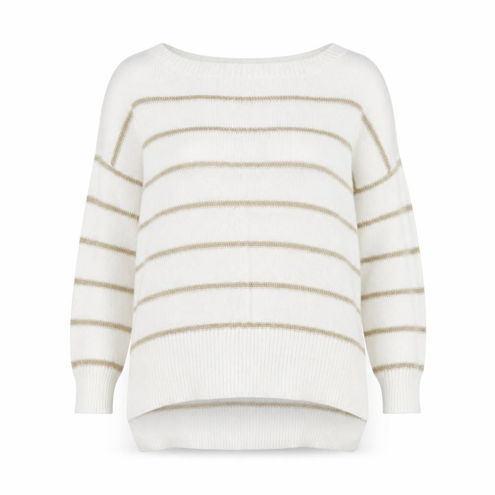 Front view of Alice & You women’s white striped jumper, size UK 8