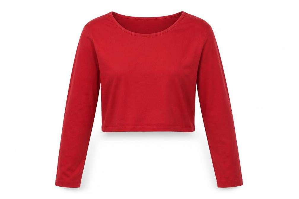 Front view of Atmosphere women’s red cropped t-shirt, size UK 12