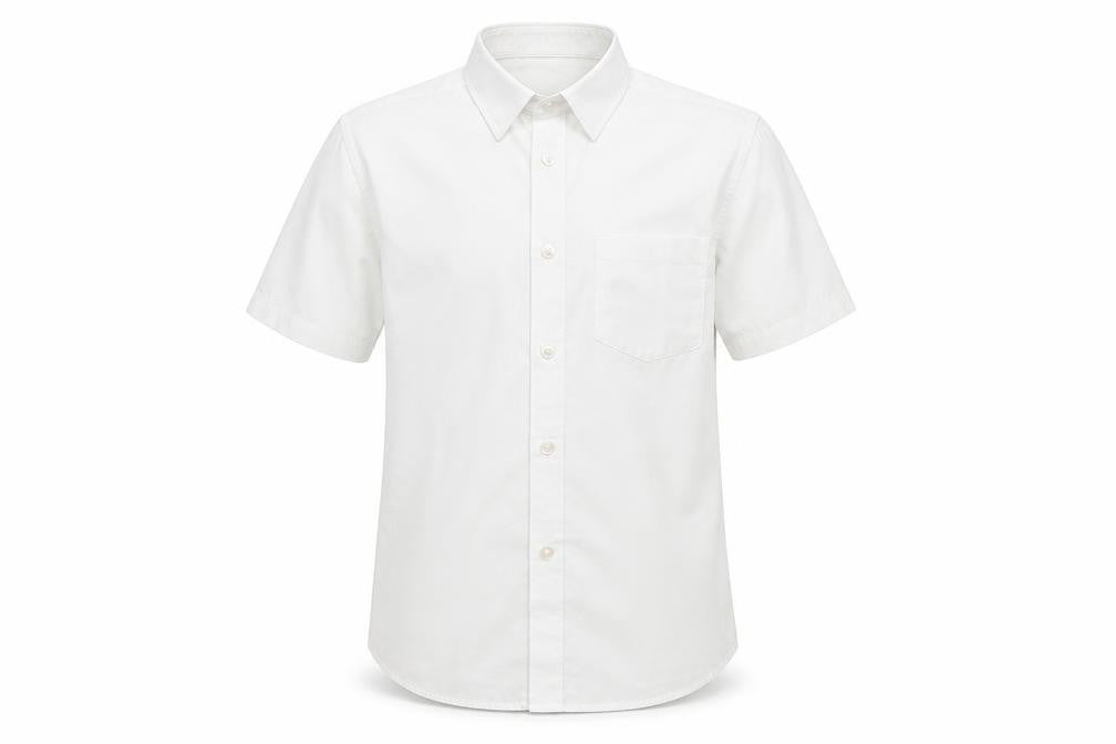 Front view of Tu boys’ white basic button-up, size 8, years