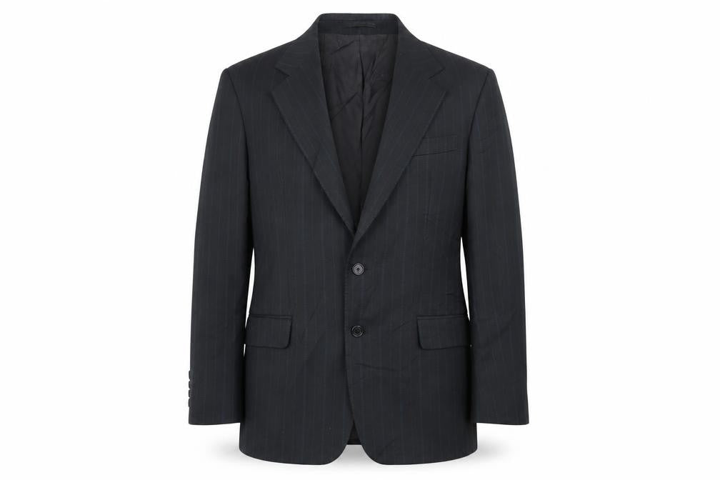 Front view of monarch men’s blue striped jacket suit jacket, size 34