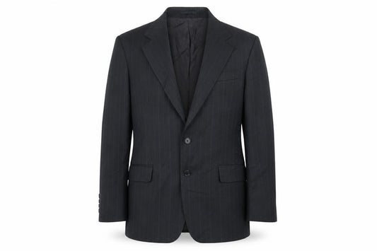 Front view of monarch men’s blue striped jacket suit jacket, size 34