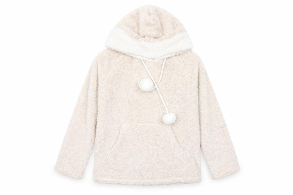 Front view of Marks & Spencer women’s beige pullover hoodie, size UK 10