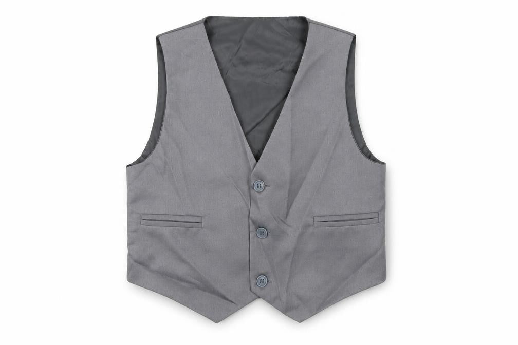 Front view of Preworn boys’ grey overcoat waistcoat, size 5, years