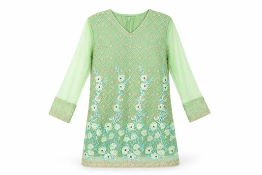 Front view of colours fashion women’s green geometric bodycon, size L