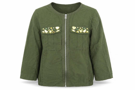 Front view of H&M women’s green jacket coat, size UK 12