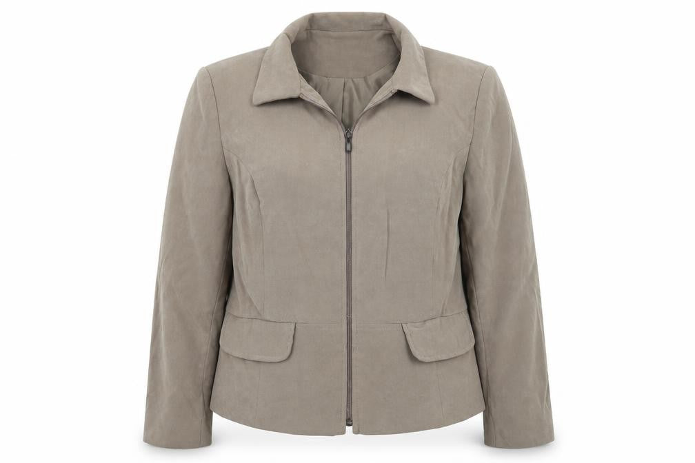 Front view of AMARANTO women’s beige jacket coat, size UK 18