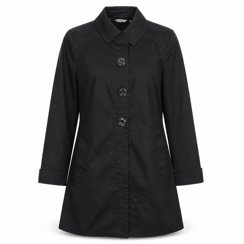 Front view of South women’s black jacket coat, size UK 12