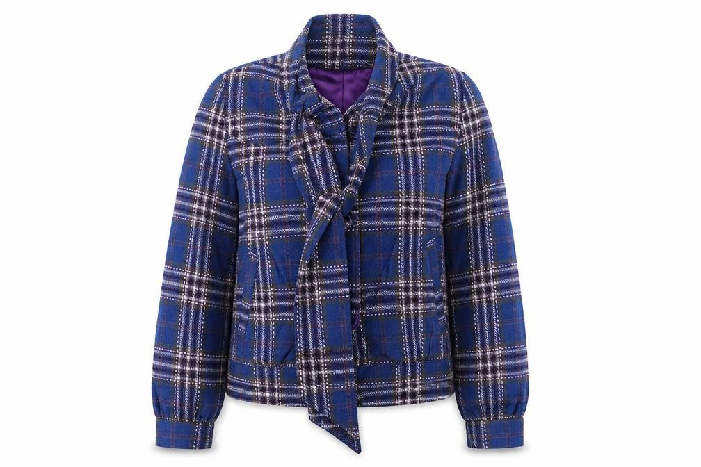 Front view of Primark women’s blue check jacket coat, size UK 10