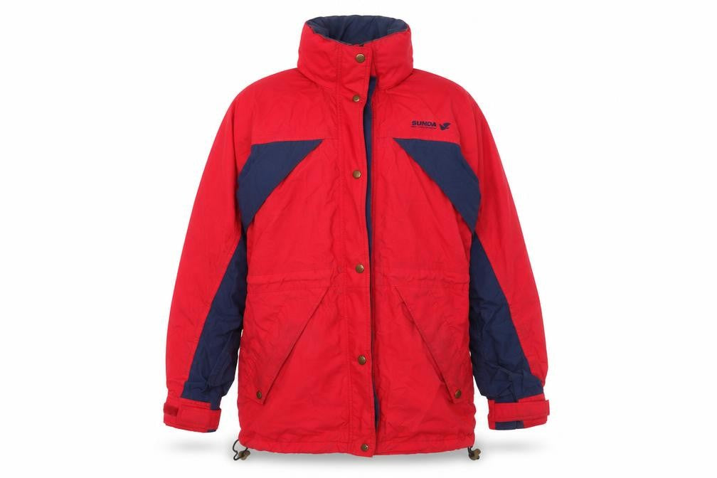 Front view of scanda women’s red pea coat coat, size UK 10