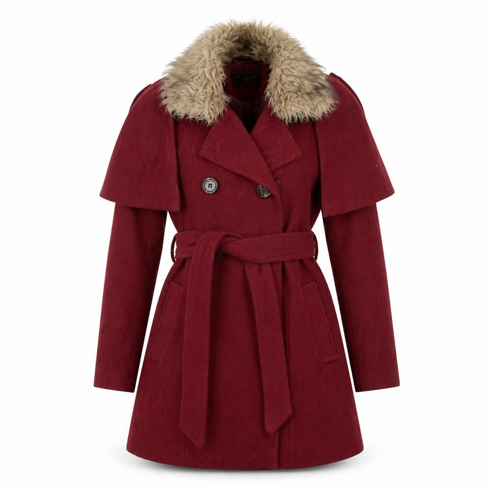 Front view of New Look women’s red overcoat coat, size UK 12