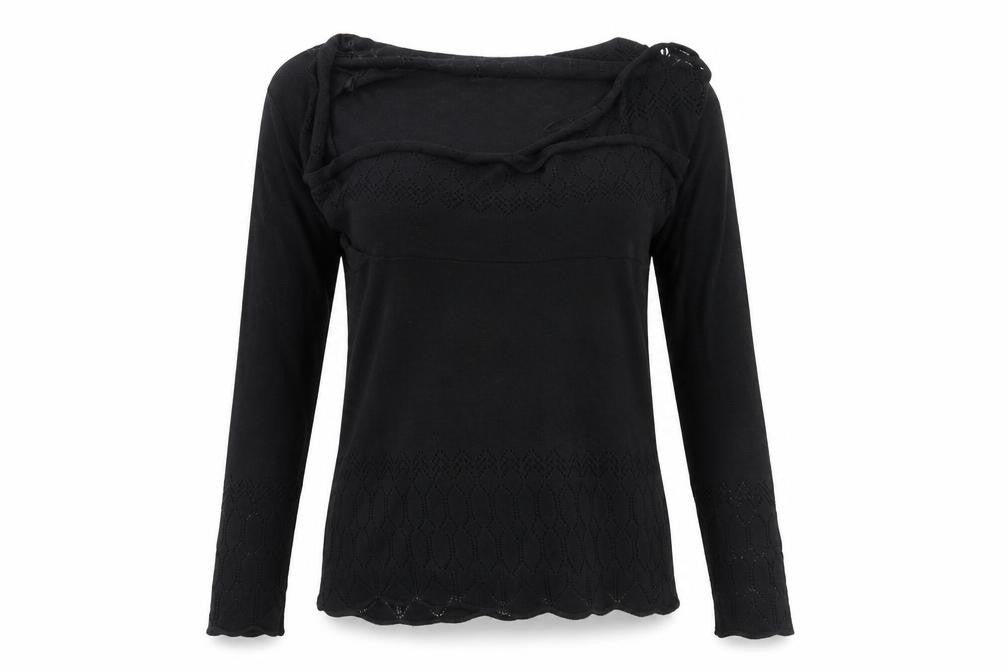 Front view of M&Co women’s black wrap jumper, size M