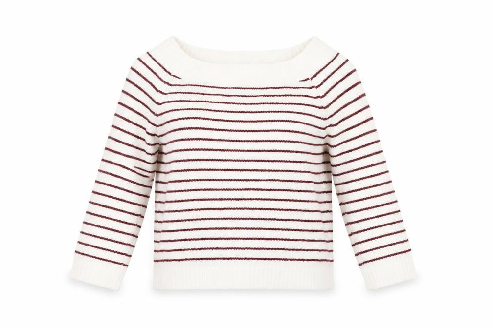 Front view of Fifty Percent women’s white striped jumper, size M