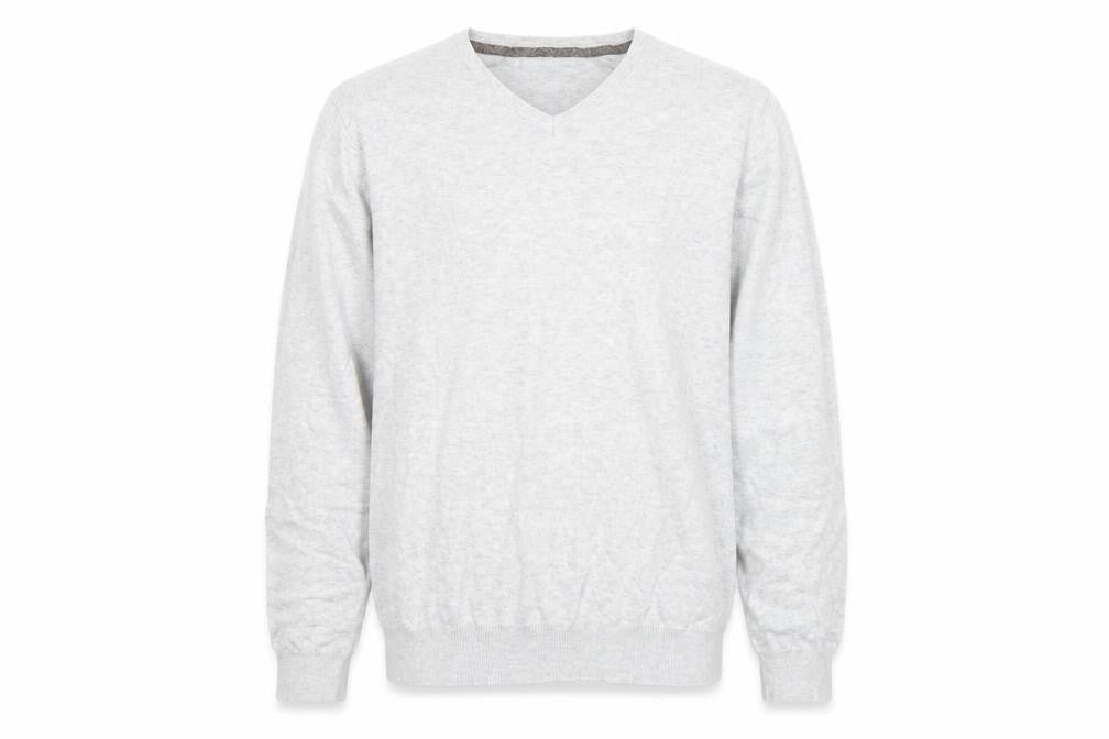 Front view of Tu men’s grey pullover sweatshirt, size S