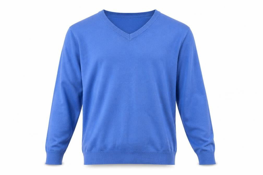 Front view of Avenue men’s blue jumper, size L