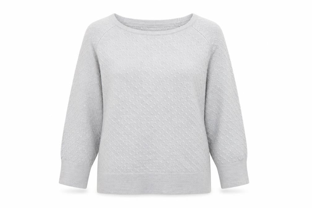 Front view of Marks & Spencer women’s grey knit jumper, size UK 14