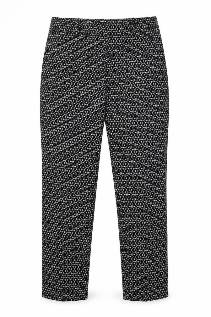 Front view of H&M women’s black argyle/diamond trousers, size UK 10, 27-inch leg