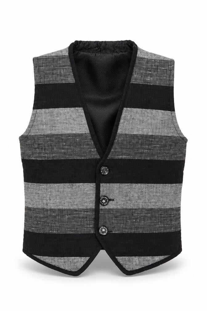 Front view of BLAZO boys’ multicoloured striped jacket waistcoat, size 4, years