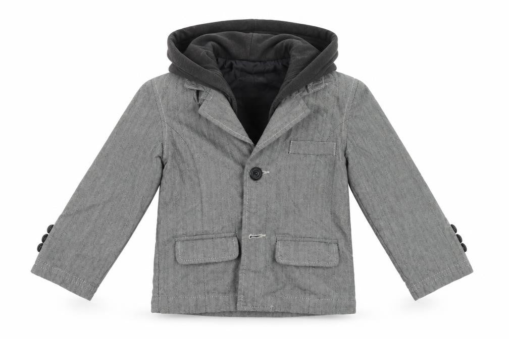 Front view of Preworn boys’ grey pullover hoodie, size 3-4, years