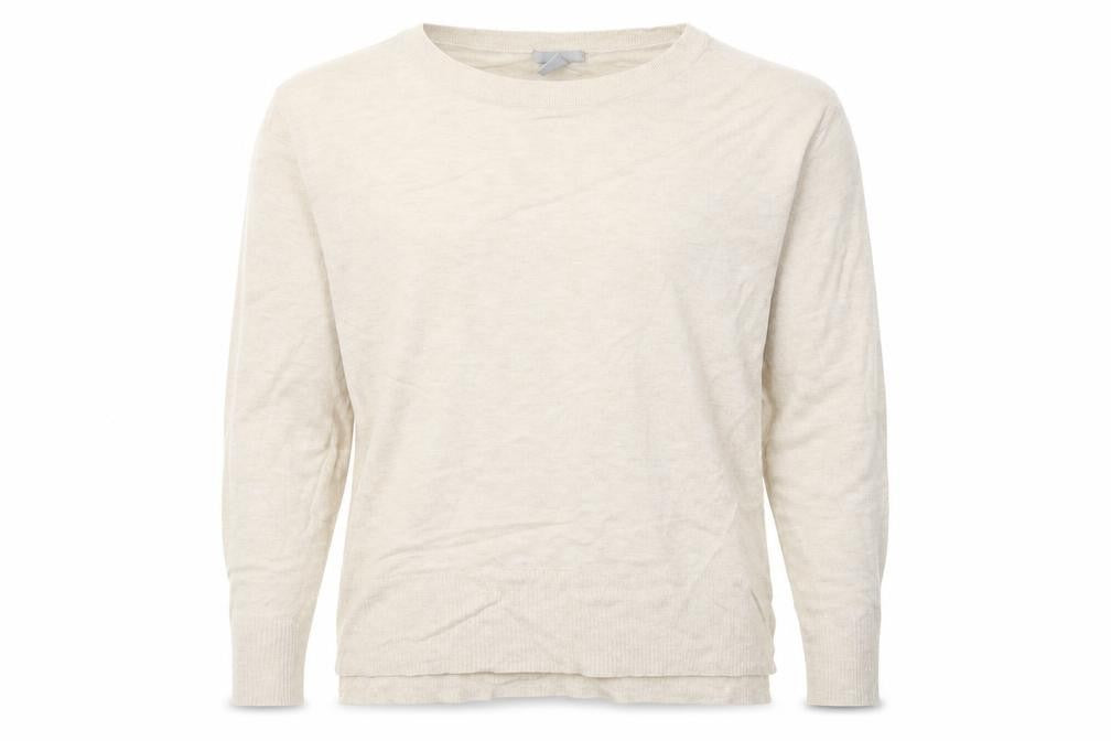 Front view of H&M men’s beige button-up, size S