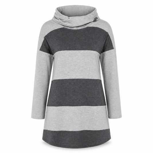 Front view of Viz a Viz women’s grey striped a-line, size UK 12