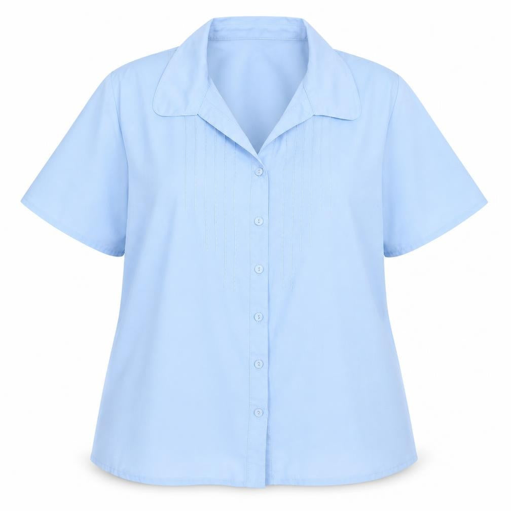 Front view of Classics women’s blue basic button-up, size UK 18
