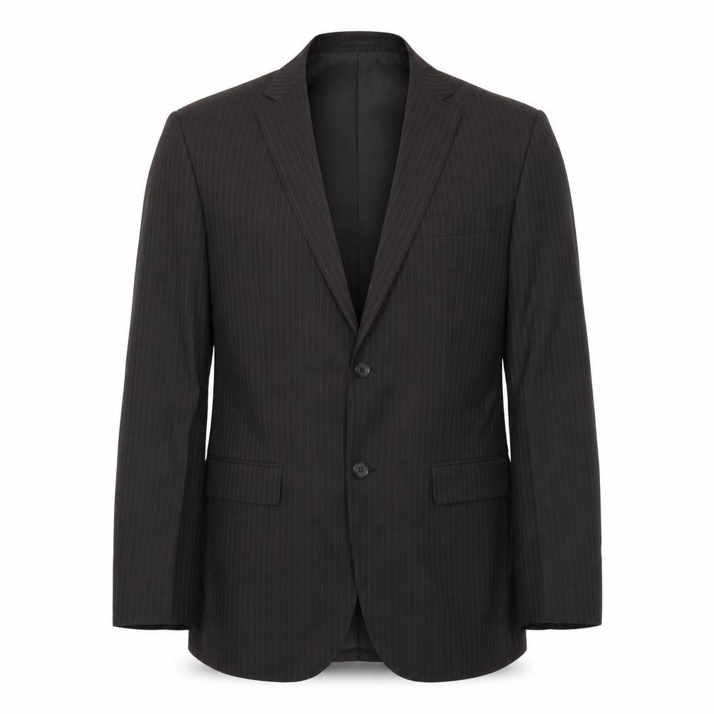 Front view of Karl Jackson men’s brown striped jacket suit jacket, size 38